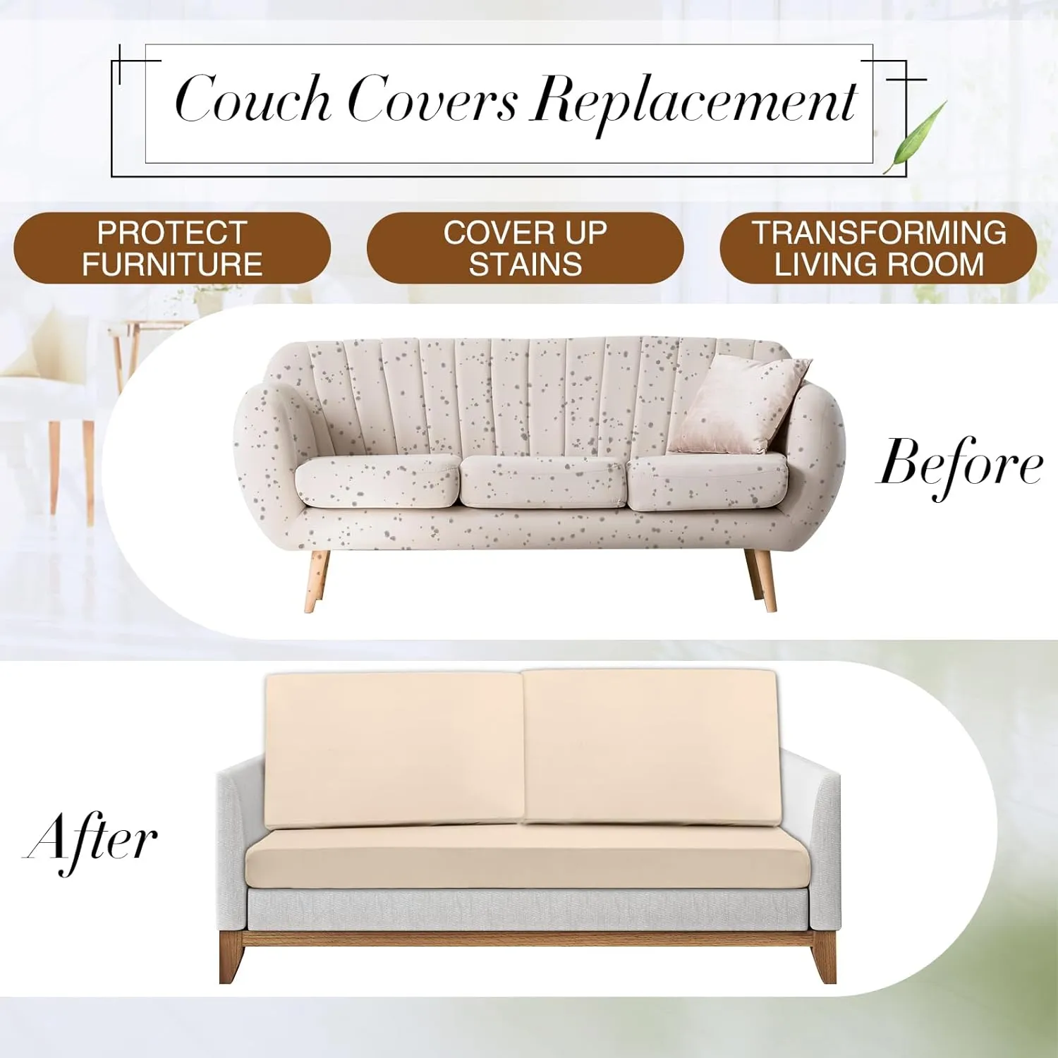Newwiee 8 Pcs Stretch Patio Outdoor Cushion Covers Replacement for 4 Backrests and 4 Patio Cushions Covers, Waterproof Couch Sofa Chair Seat Slipcover Furniture Protector(Beige)