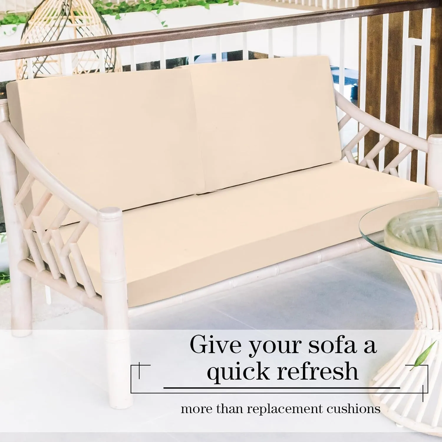 Newwiee 8 Pcs Stretch Patio Outdoor Cushion Covers Replacement for 4 Backrests and 4 Patio Cushions Covers, Waterproof Couch Sofa Chair Seat Slipcover Furniture Protector(Beige)