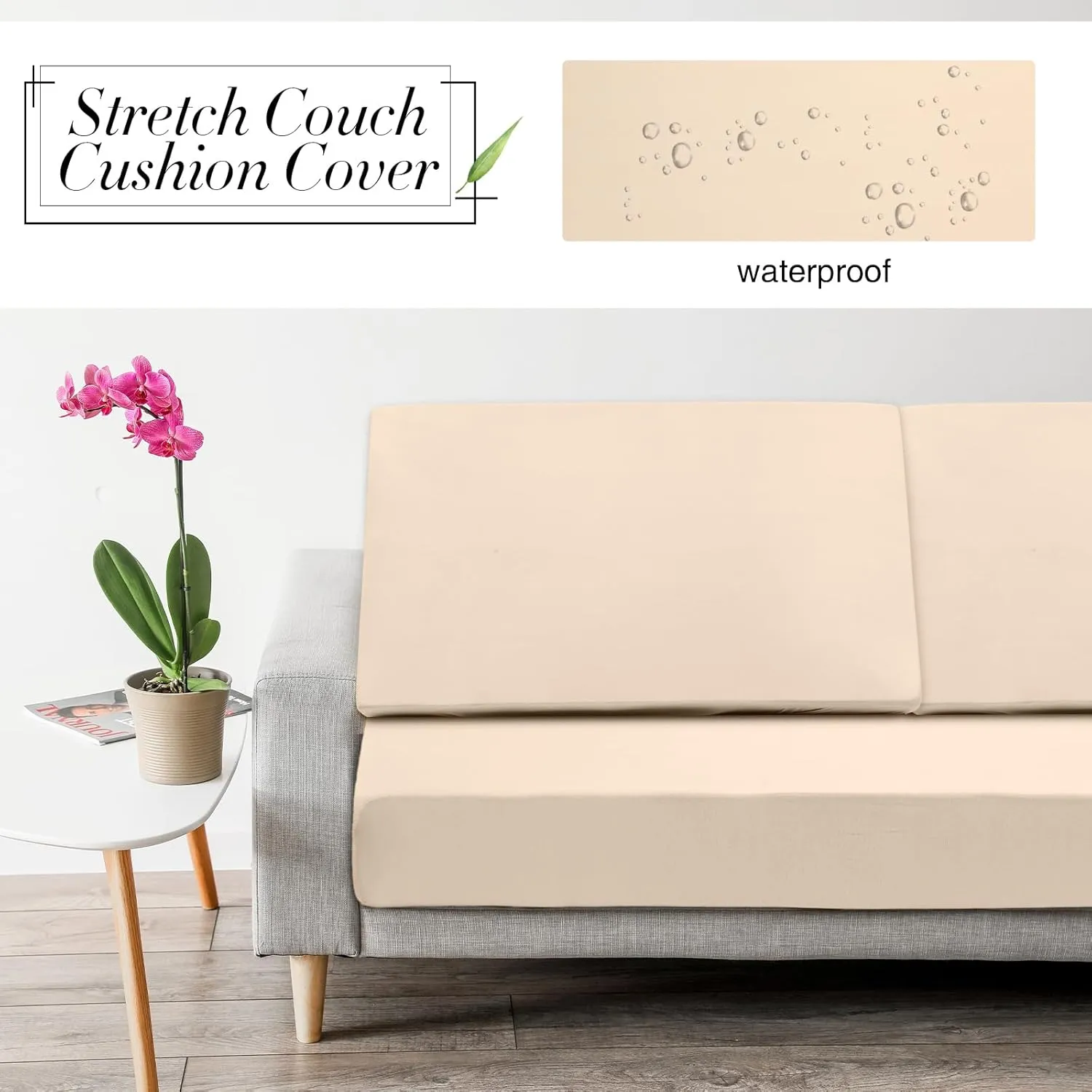 Newwiee 8 Pcs Stretch Patio Outdoor Cushion Covers Replacement for 4 Backrests and 4 Patio Cushions Covers, Waterproof Couch Sofa Chair Seat Slipcover Furniture Protector(Beige)