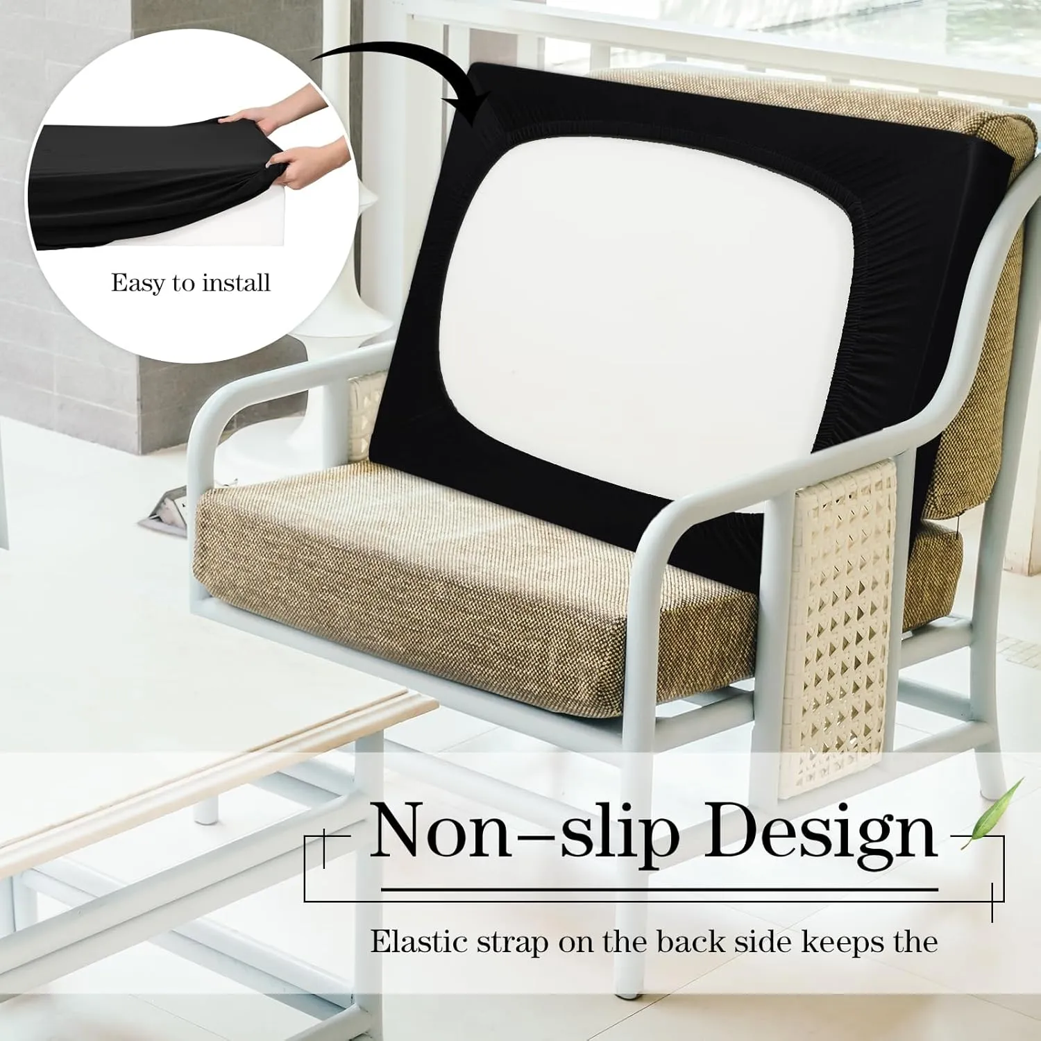 Newwiee 8 Pcs Stretch Patio Outdoor Cushion Covers Replacement for 4 Backrests and 4 Patio Cushions Covers, Waterproof Couch Sofa Chair Seat Slipcover Furniture Protector(Black)