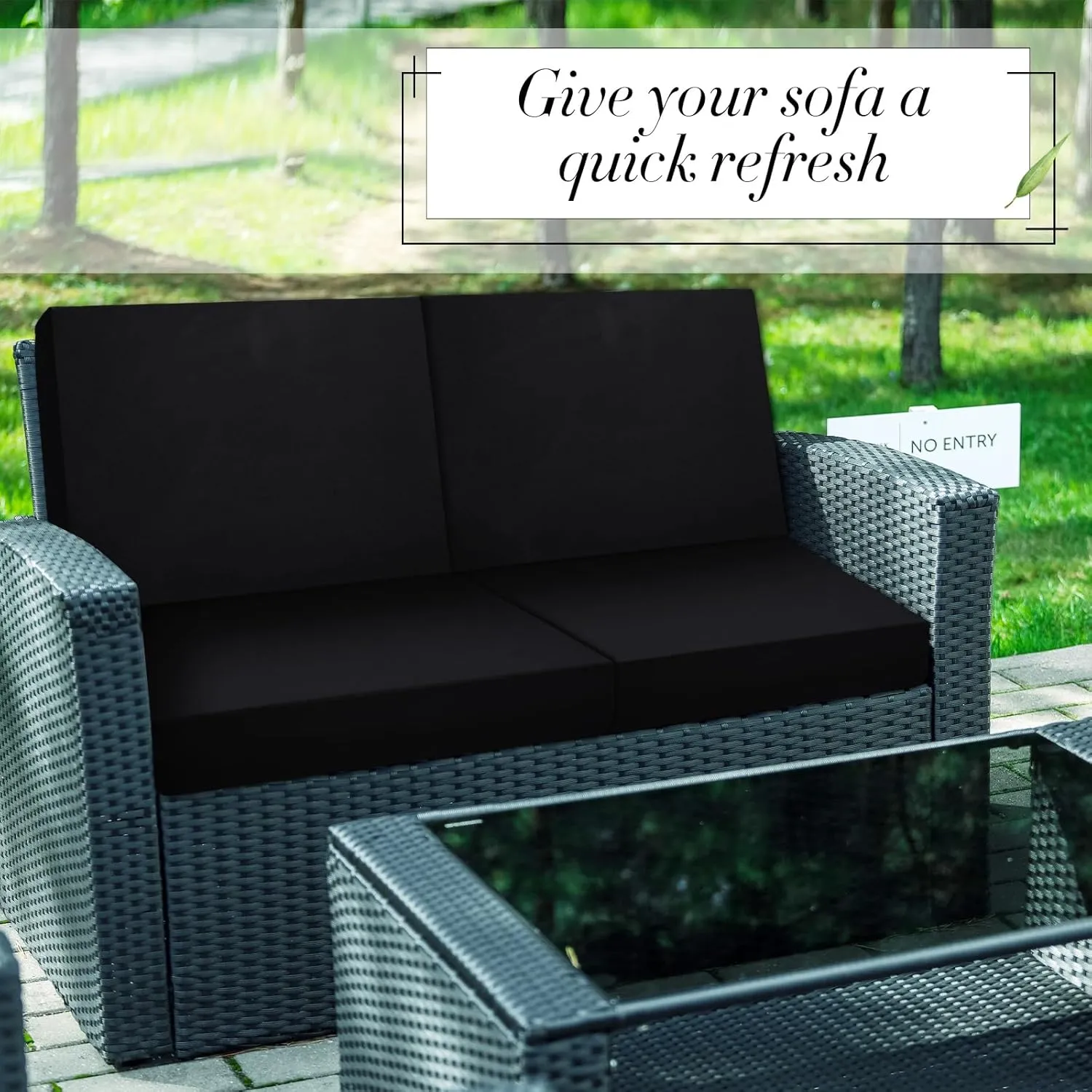 Newwiee 8 Pcs Stretch Patio Outdoor Cushion Covers Replacement for 4 Backrests and 4 Patio Cushions Covers, Waterproof Couch Sofa Chair Seat Slipcover Furniture Protector(Black)