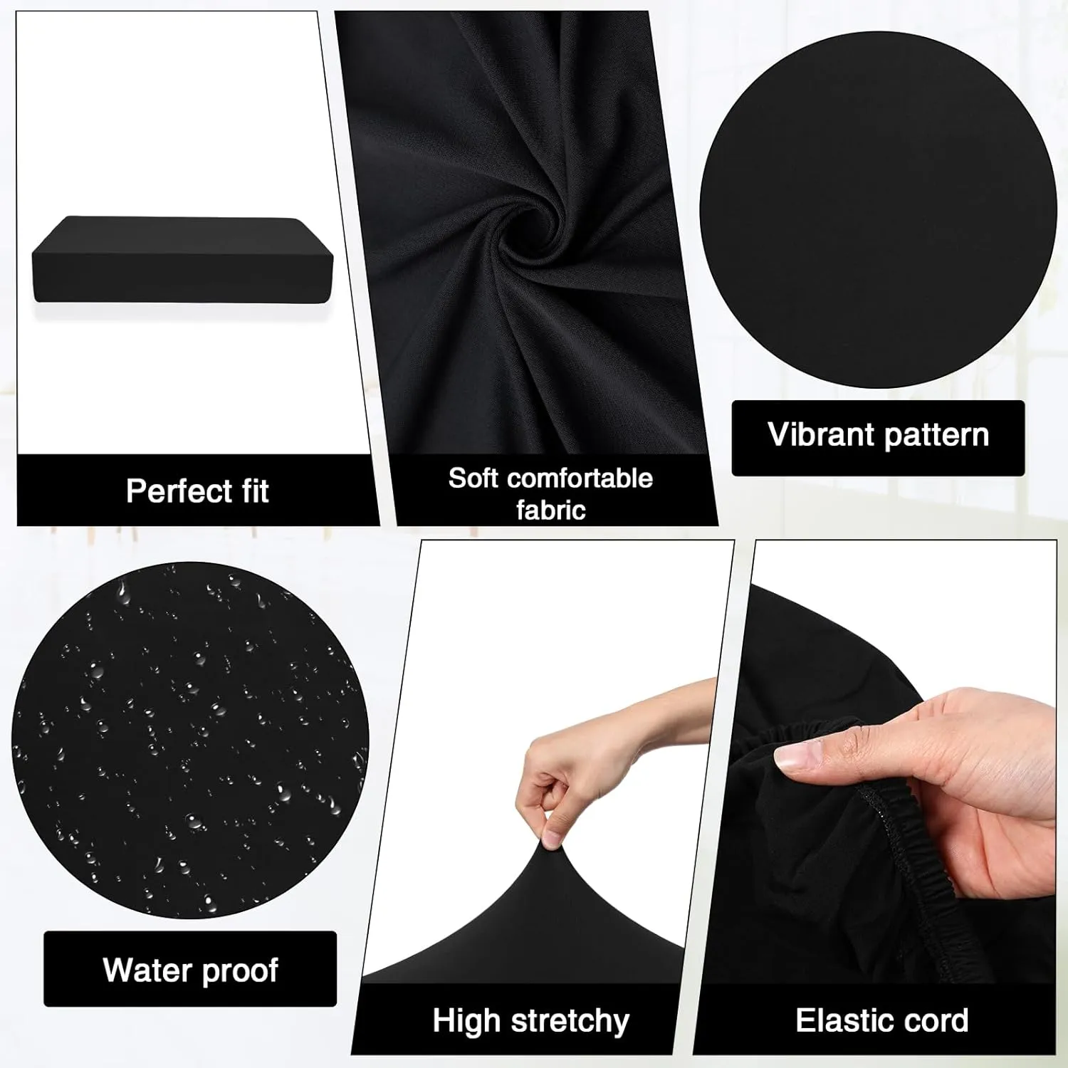 Newwiee 8 Pcs Stretch Patio Outdoor Cushion Covers Replacement for 4 Backrests and 4 Patio Cushions Covers, Waterproof Couch Sofa Chair Seat Slipcover Furniture Protector(Black)