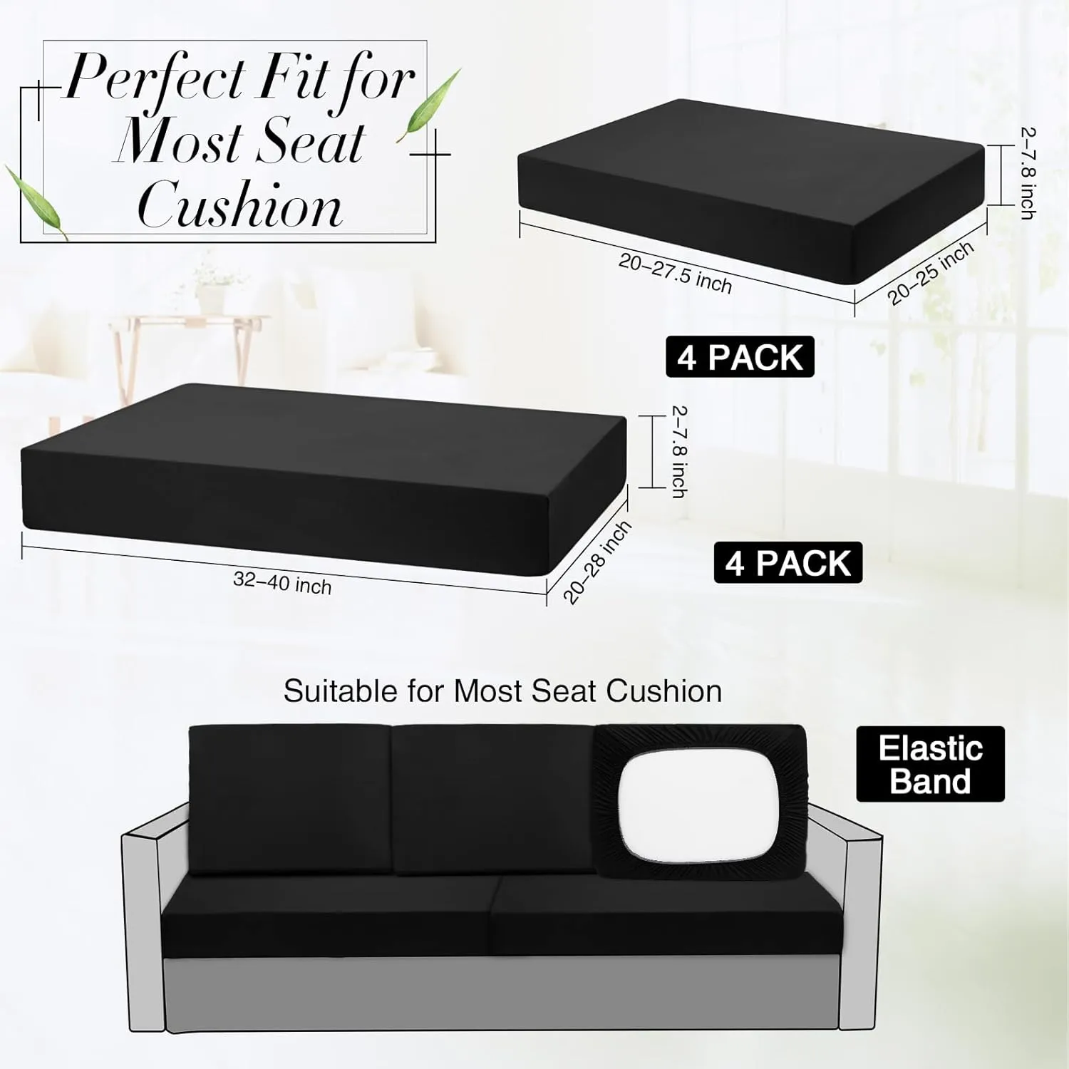 Newwiee 8 Pcs Stretch Patio Outdoor Cushion Covers Replacement for 4 Backrests and 4 Patio Cushions Covers, Waterproof Couch Sofa Chair Seat Slipcover Furniture Protector(Black)