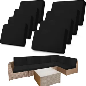 Newwiee 8 Pcs Stretch Patio Outdoor Cushion Covers Replacement for 4 Backrests and 4 Patio Cushions Covers, Waterproof Couch Sofa Chair Seat Slipcover Furniture Protector(Black)