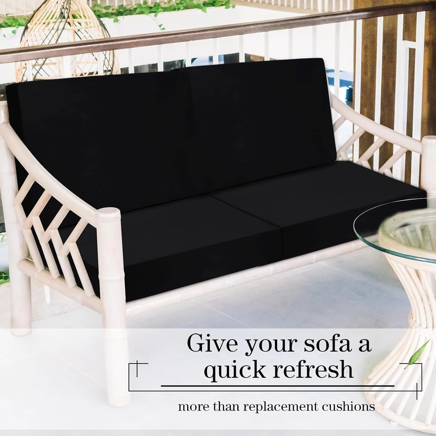 Newwiee 8 Pcs Stretch Patio Outdoor Cushion Covers Replacement for 4 Backrests and 4 Patio Cushions Covers, Waterproof Couch Sofa Chair Seat Slipcover Furniture Protector(Black)