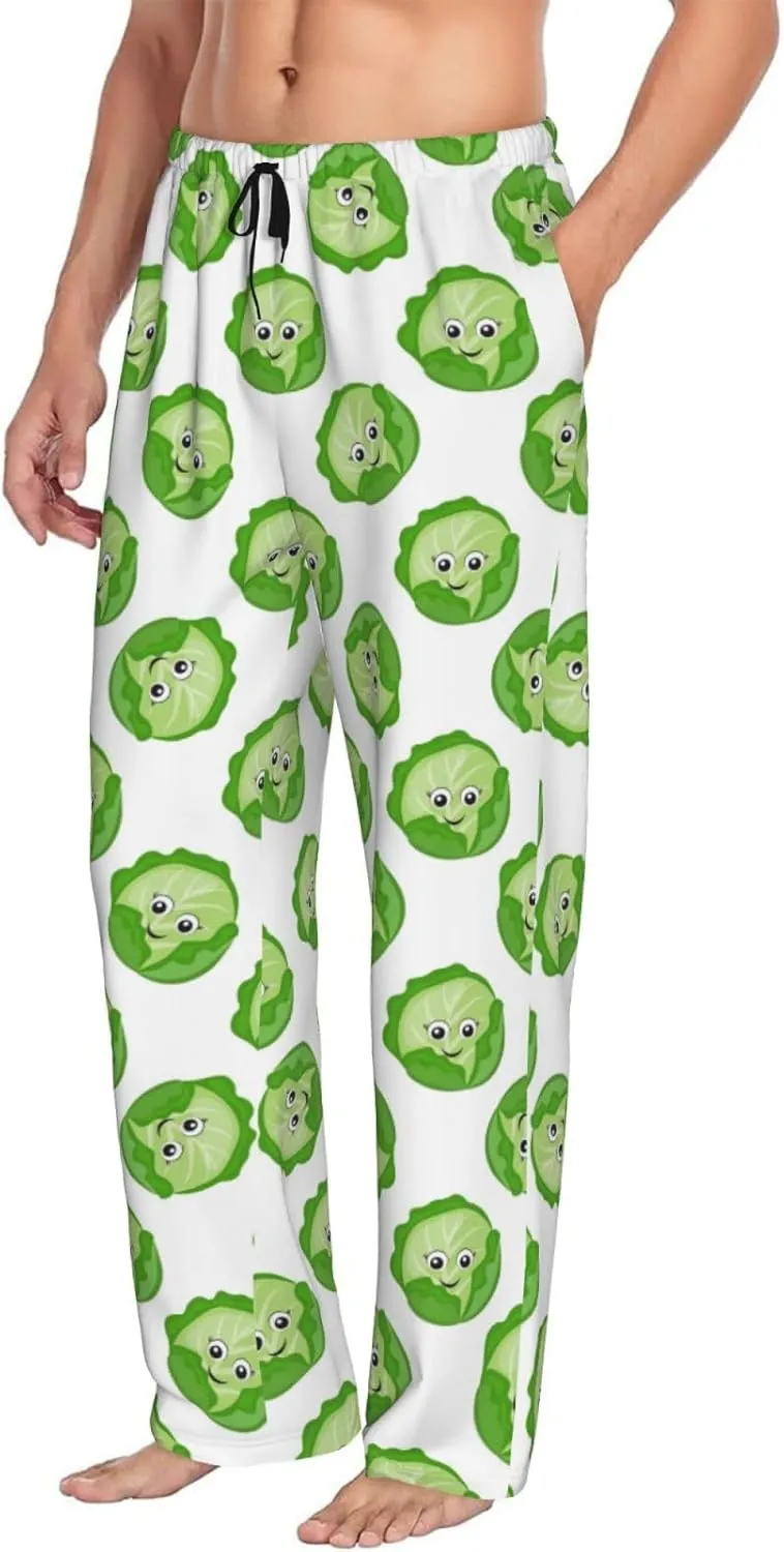 Novastar Mens Pajama Pants Bottoms with Pockets- bright cabbage cute eyes funny Soft Mens Pj Pants, Comfy Men Lounge Pants