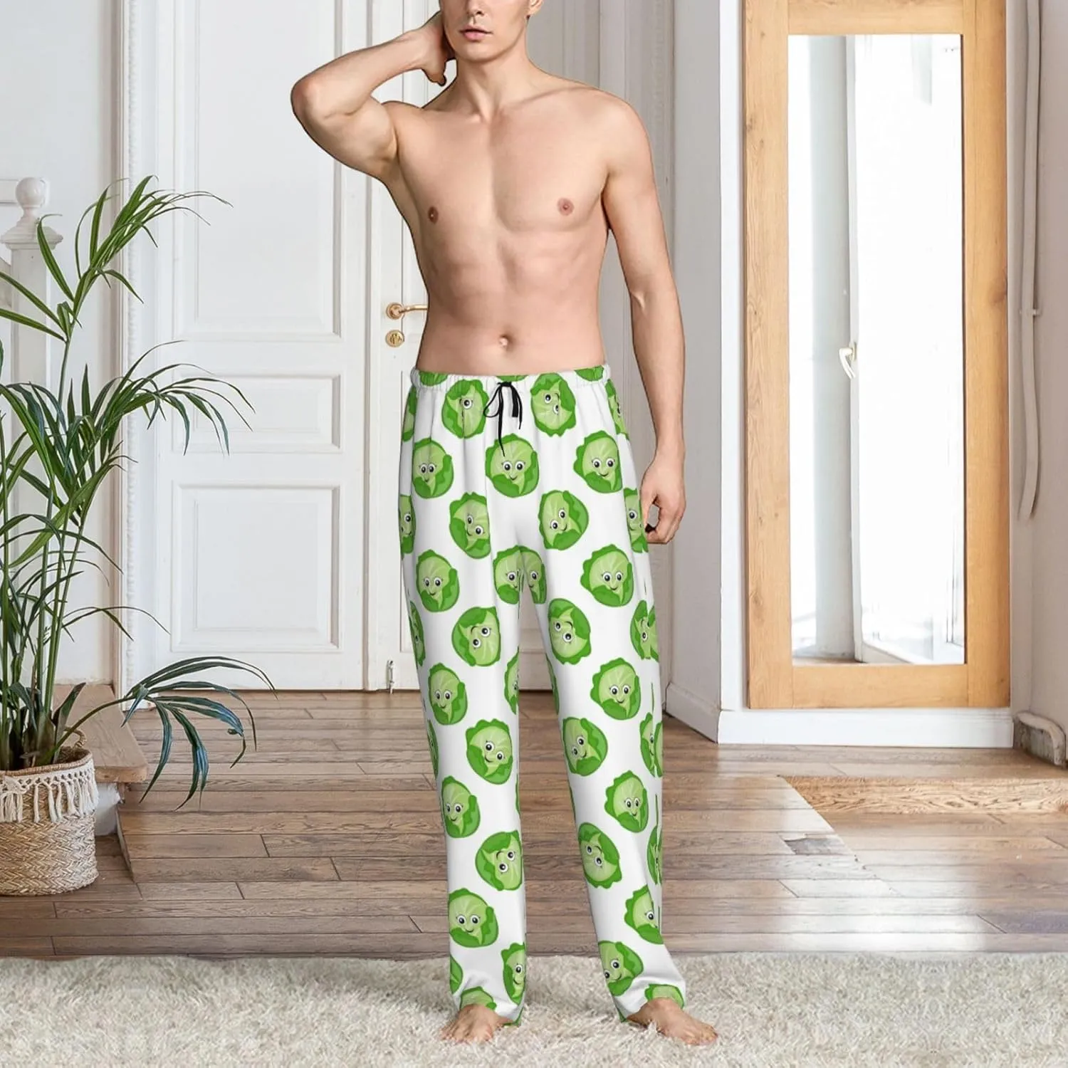 Novastar Mens Pajama Pants Bottoms with Pockets- bright cabbage cute eyes funny Soft Mens Pj Pants, Comfy Men Lounge Pants