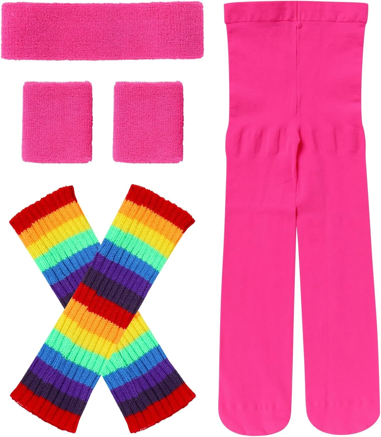 ODASDO 80s Workout Outfit For Girls Halloween Costume Retro 1980s Party Cosplay Fitness Leotard Leg Warmers Headband Set 5PCS