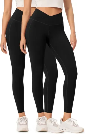 ODODOS 2 Pack Buttery Soft Cross Waist Leggings with Pockets for Women, ODCLOUD 25" / 28" Crossover Lounge Yoga Pants