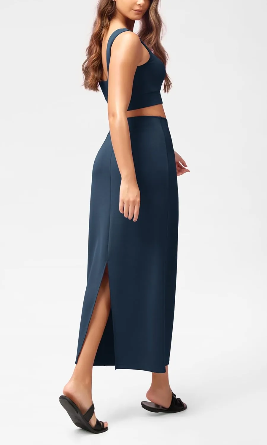 ODODOS Modal Soft Maxi Skirt for Women, Back Slit High Waist Casual Long Pencil Skirts