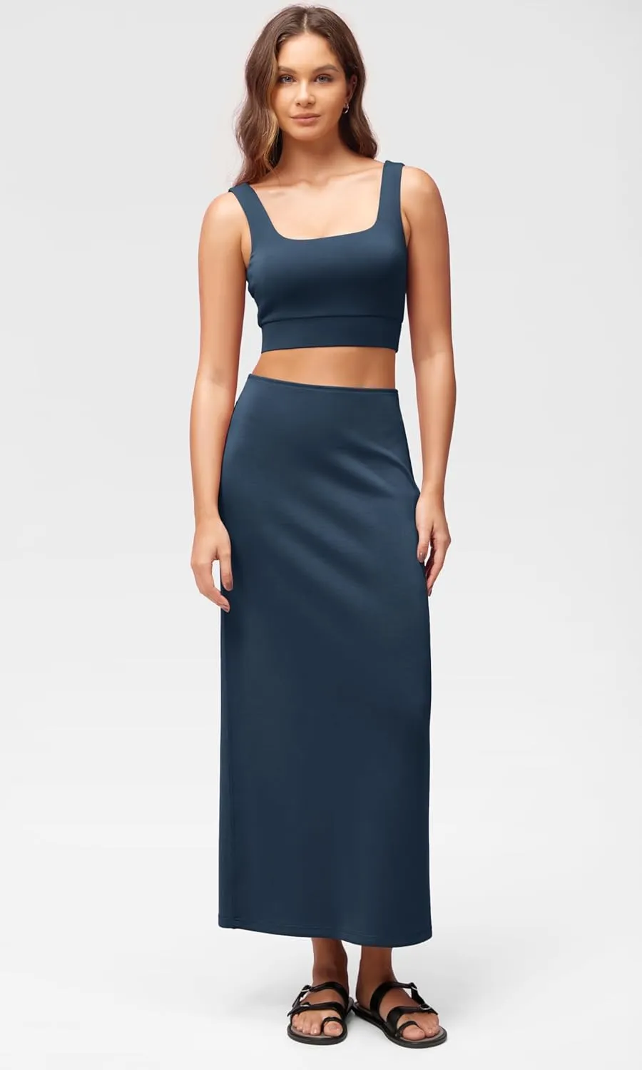 ODODOS Modal Soft Maxi Skirt for Women, Back Slit High Waist Casual Long Pencil Skirts