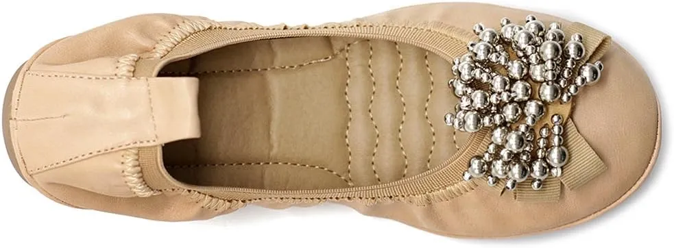 Ollio Women's Ballet Shoe Soft Cute Silver Bead Accent Flat