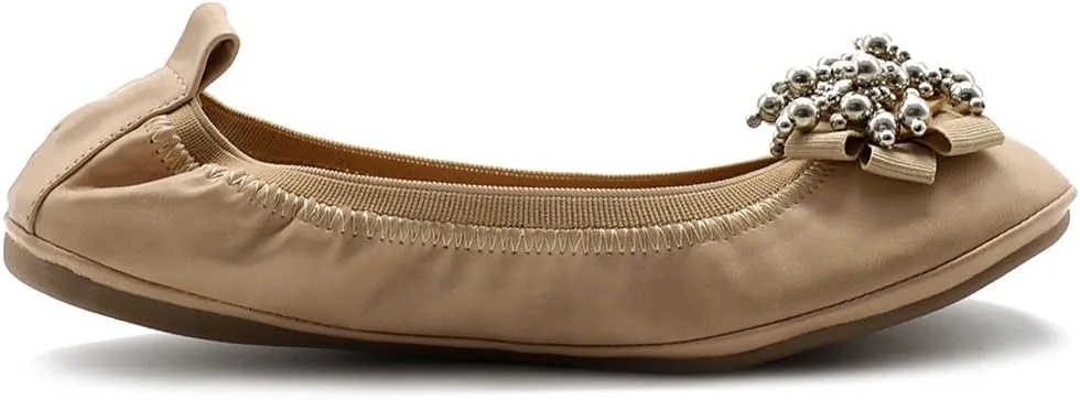 Ollio Women's Ballet Shoe Soft Cute Silver Bead Accent Flat