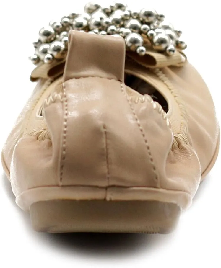 Ollio Women's Ballet Shoe Soft Cute Silver Bead Accent Flat