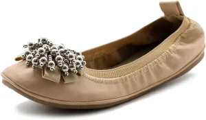 Ollio Women's Ballet Shoe Soft Cute Silver Bead Accent Flat