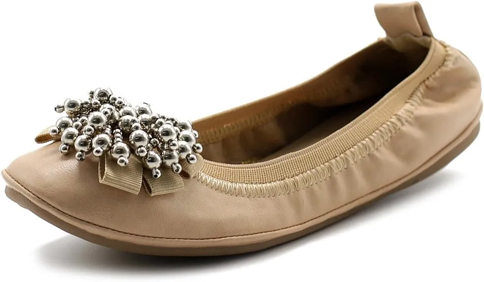 Ollio Women's Ballet Shoe Soft Cute Silver Bead Accent Flat