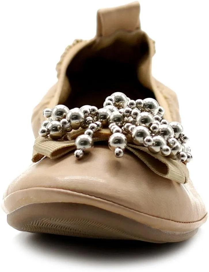 Ollio Women's Ballet Shoe Soft Cute Silver Bead Accent Flat