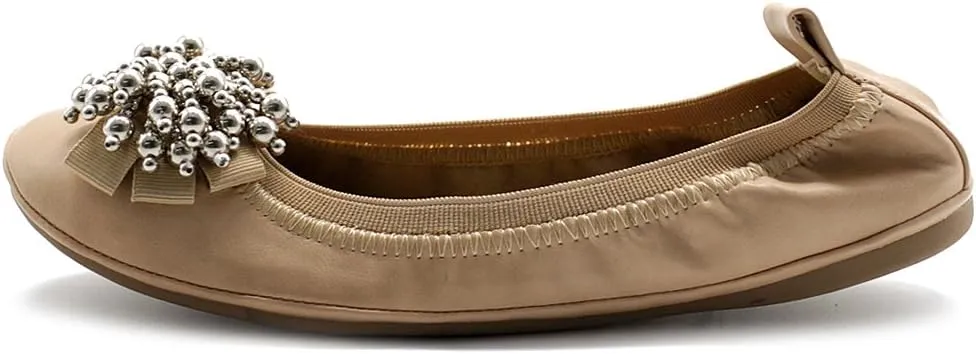 Ollio Women's Ballet Shoe Soft Cute Silver Bead Accent Flat