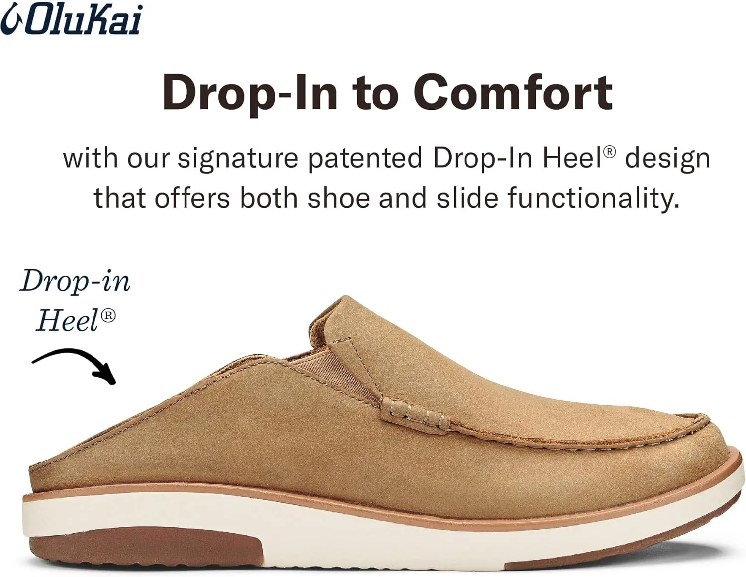 OLUKAI Kalia Men's Leather Slip-On, Full-Grain Waxed Nubuck Leather Shoes, Lightweight & Comfortable
