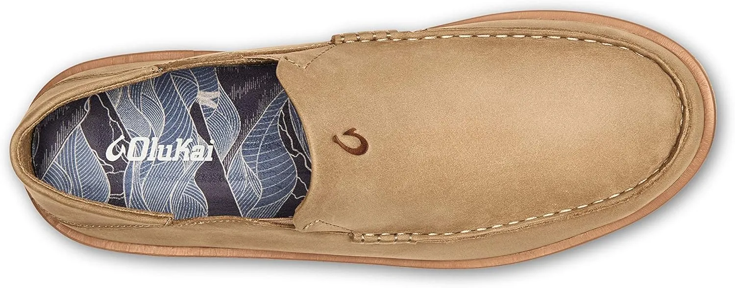OLUKAI Kalia Men's Leather Slip-On, Full-Grain Waxed Nubuck Leather Shoes, Lightweight & Comfortable
