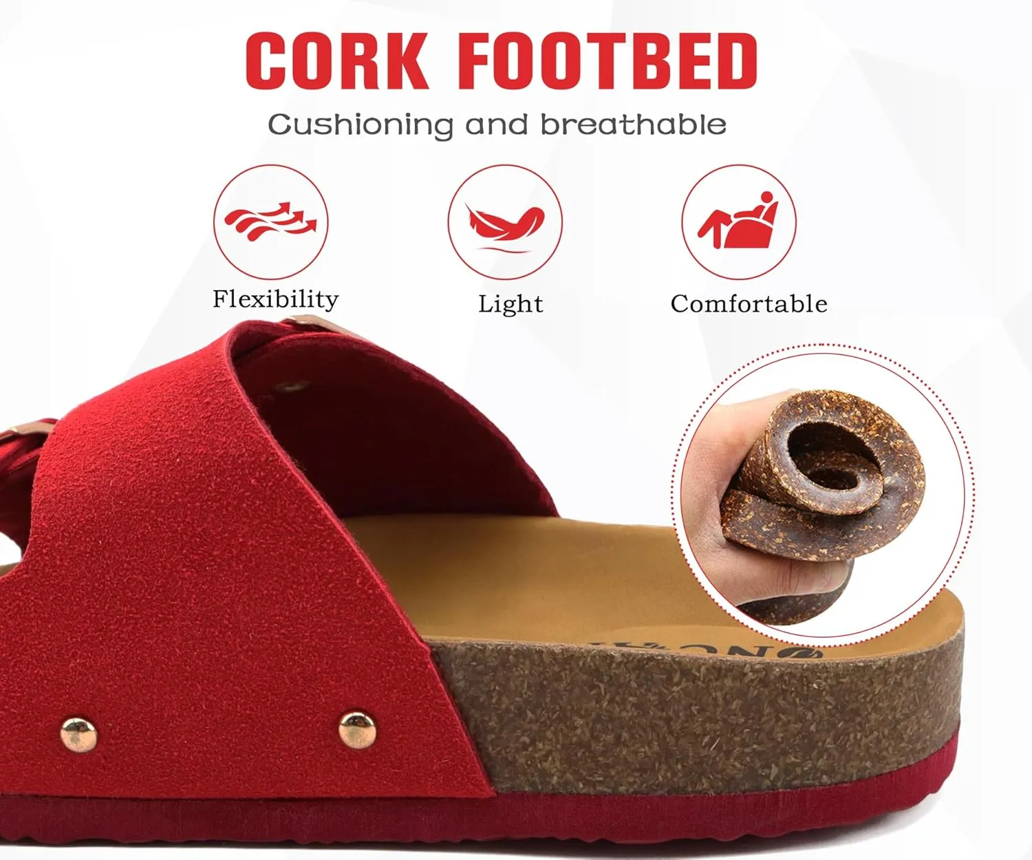 ONCAI Womens Flat Slide Sandals with Arch Support 2 Strap Adjustable Buckle Slip on Slides Shoes Non Slip Rubber Sole