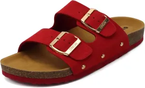 ONCAI Womens Flat Slide Sandals with Arch Support 2 Strap Adjustable Buckle Slip on Slides Shoes Non Slip Rubber Sole