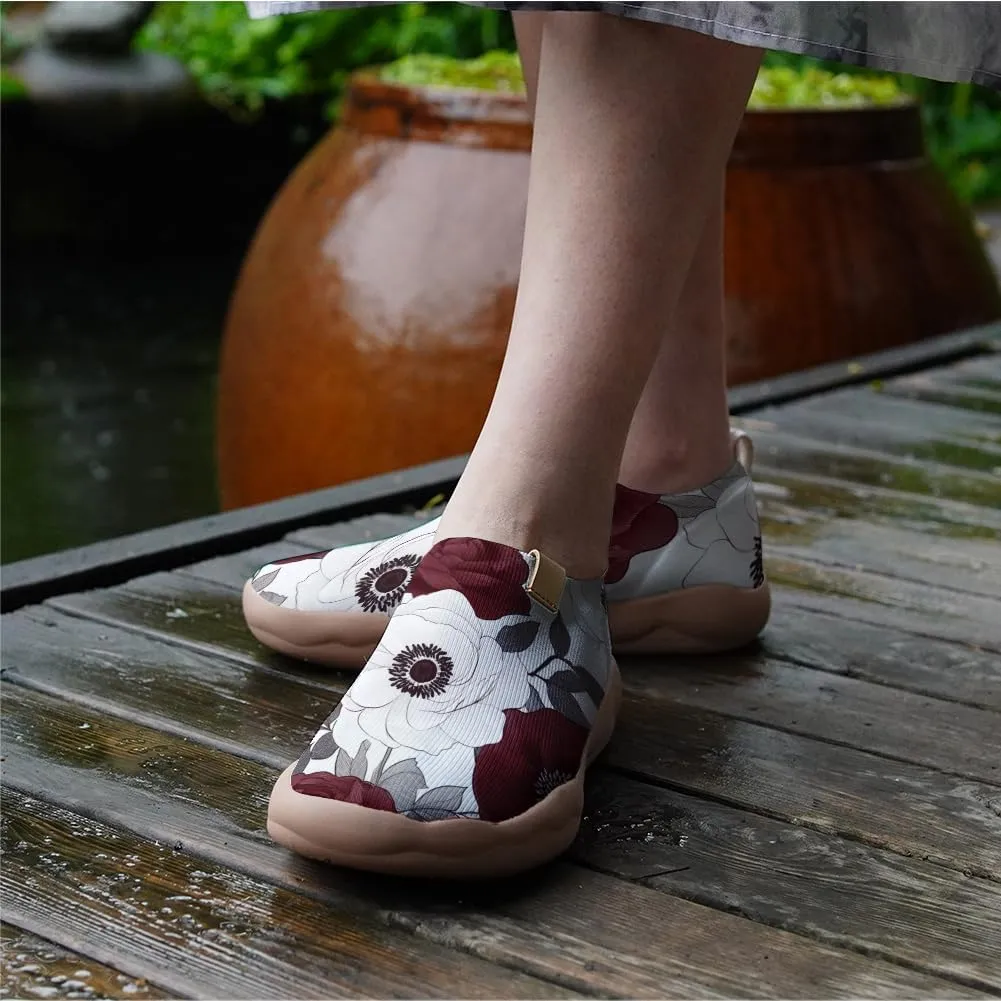 Onehorse Women's Lotus Painted Travel Shoes Slip-On Casual Lightweight Breathable Flats Comfortable Loafers