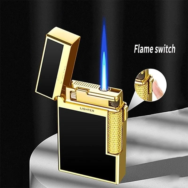 Open Flame Soft Flame lighter, Dual Flame Butane Lighter, Windproof Jet Flame, Flint Side Slide Igniter Torch lighters Butane refillable Metal Lighter Cool Lighter Gift for Men Husband Father(Silver3)