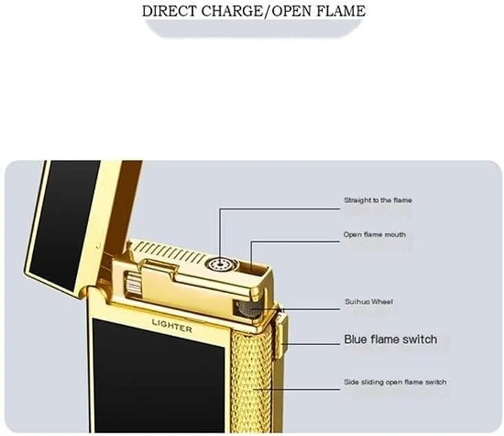 Open Flame Soft Flame lighter, Dual Flame Butane Lighter, Windproof Jet Flame, Flint Side Slide Igniter Torch lighters Butane refillable Metal Lighter Cool Lighter Gift for Men Husband Father(Silver3)