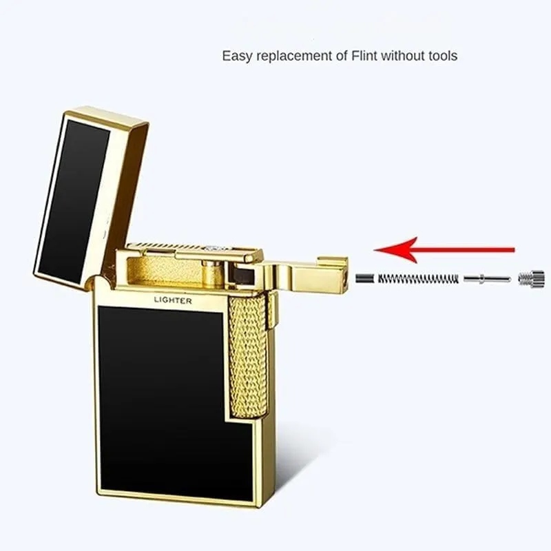 Open Flame Soft Flame lighter, Dual Flame Butane Lighter, Windproof Jet Flame, Flint Side Slide Igniter Torch lighters Butane refillable Metal Lighter Cool Lighter Gift for Men Husband Father(Silver3)