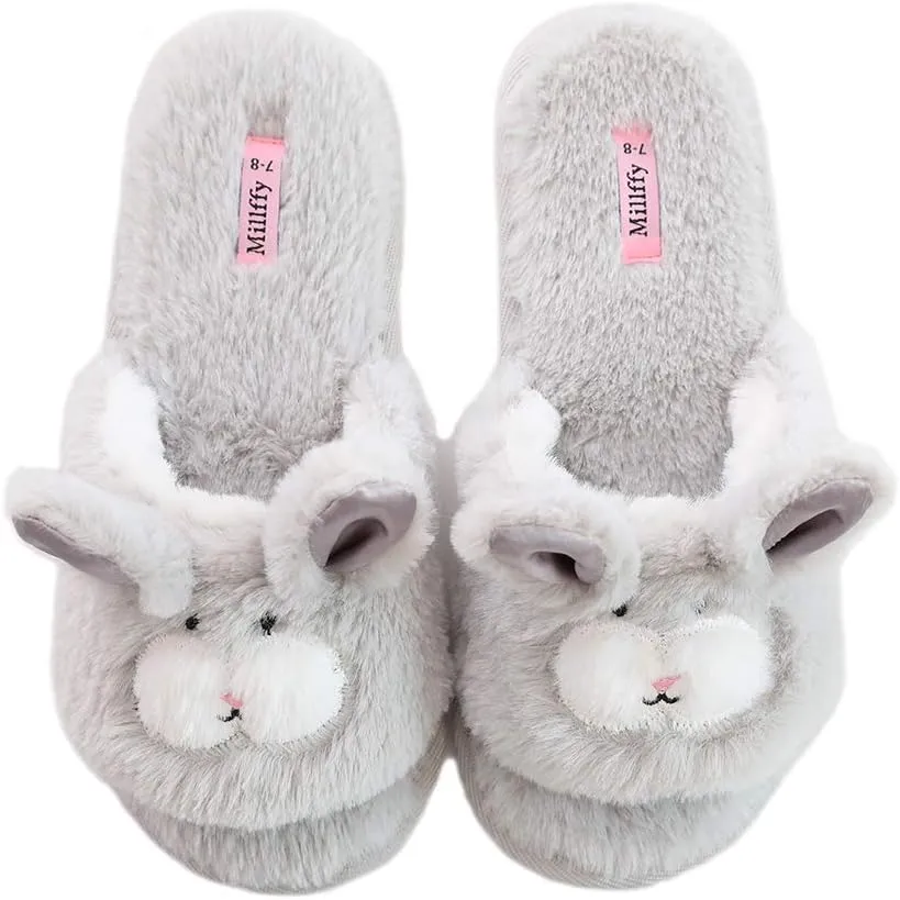 Open Toe Slippers for Women|Womens Cute Bunny cat Plush Fuzzy Dog Slippers|flip Flops Indoor House Thong Slide