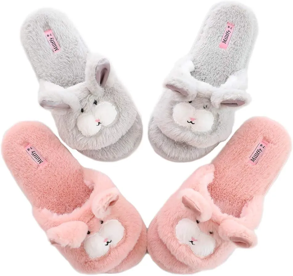 Open Toe Slippers for Women|Womens Cute Bunny cat Plush Fuzzy Dog Slippers|flip Flops Indoor House Thong Slide