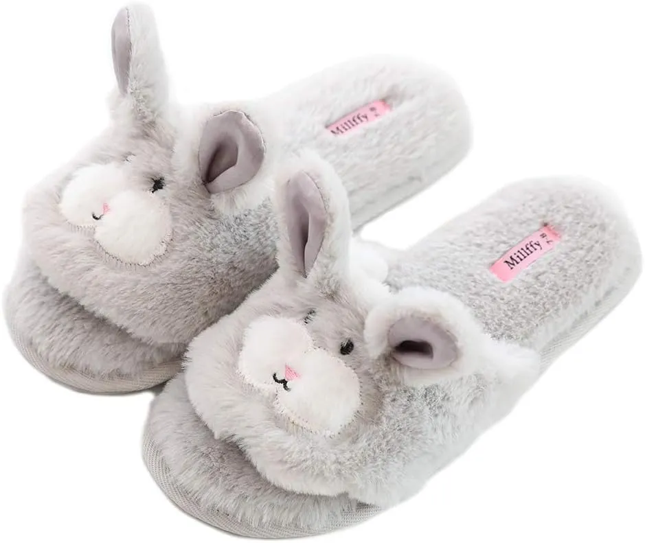 Open Toe Slippers for Women|Womens Cute Bunny cat Plush Fuzzy Dog Slippers|flip Flops Indoor House Thong Slide