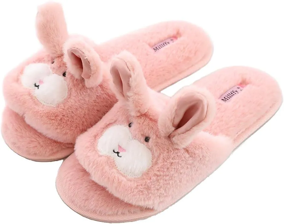 Open Toe Slippers for Women|Womens Cute Bunny cat Plush Fuzzy Dog Slippers|flip Flops Indoor House Thong Slide