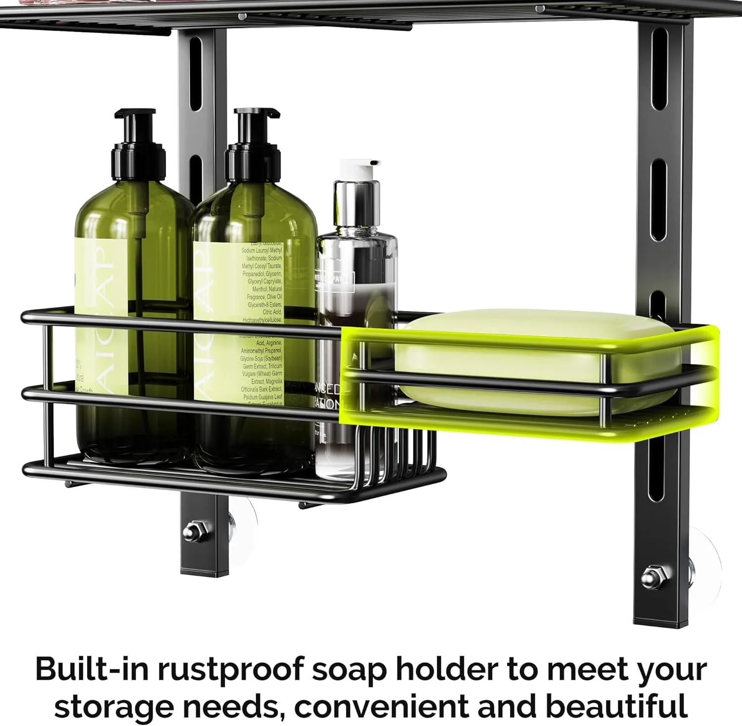 Orimade Over The Door Shower Caddy Adjustable 4 Tier Black,Bathroom Hanging Organizer Shelf Rustproof with 4 Hooks,Shower Basket with Soap Holder and Suction Cup