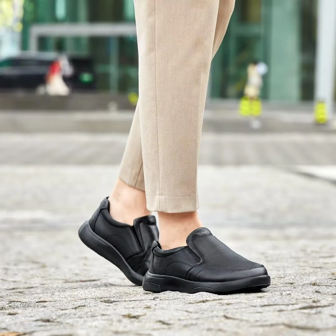 OrthoComfoot Men's Orthopedic Leather Dress Walking Shoes: Comfortable Plantar Fasciitis Oxfords with Arch Support, Business Diabetic Slip-On Loafers for Foot and Heel Pain Relief