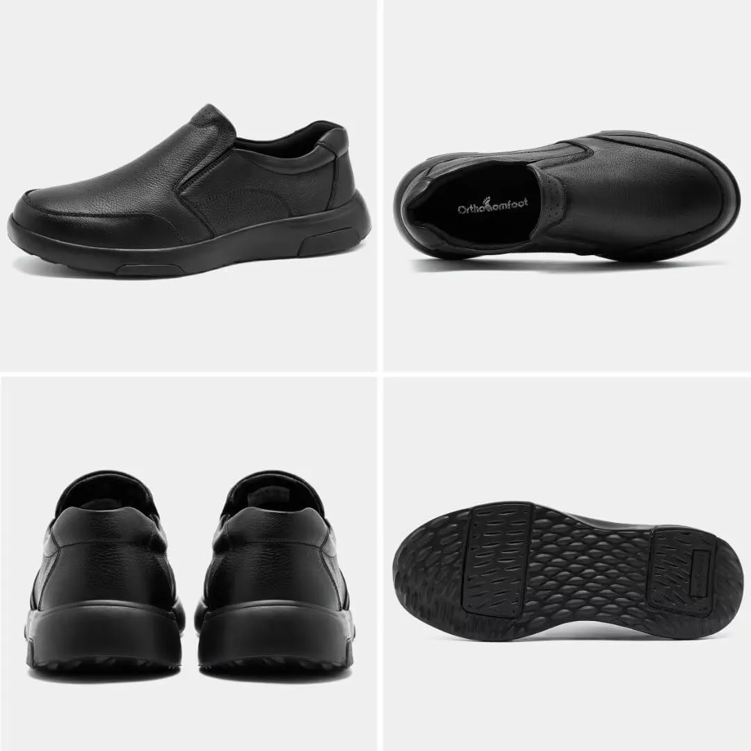 OrthoComfoot Men's Orthopedic Leather Dress Walking Shoes: Comfortable Plantar Fasciitis Oxfords with Arch Support, Business Diabetic Slip-On Loafers for Foot and Heel Pain Relief