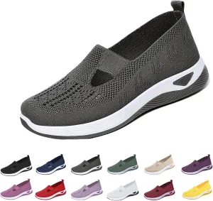 Orthowalkway Womens Shoes Orthopedic Arch Support Breathable Flying Woven Sneakers Casual Comfort Wear Slip On Sneaker