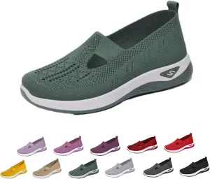 Orthowalkway Womens Shoes, Women's Comfortable Breathable Knitted Sneakers, Orthopedic Slip-On Lightweight Flat Soft Shoes