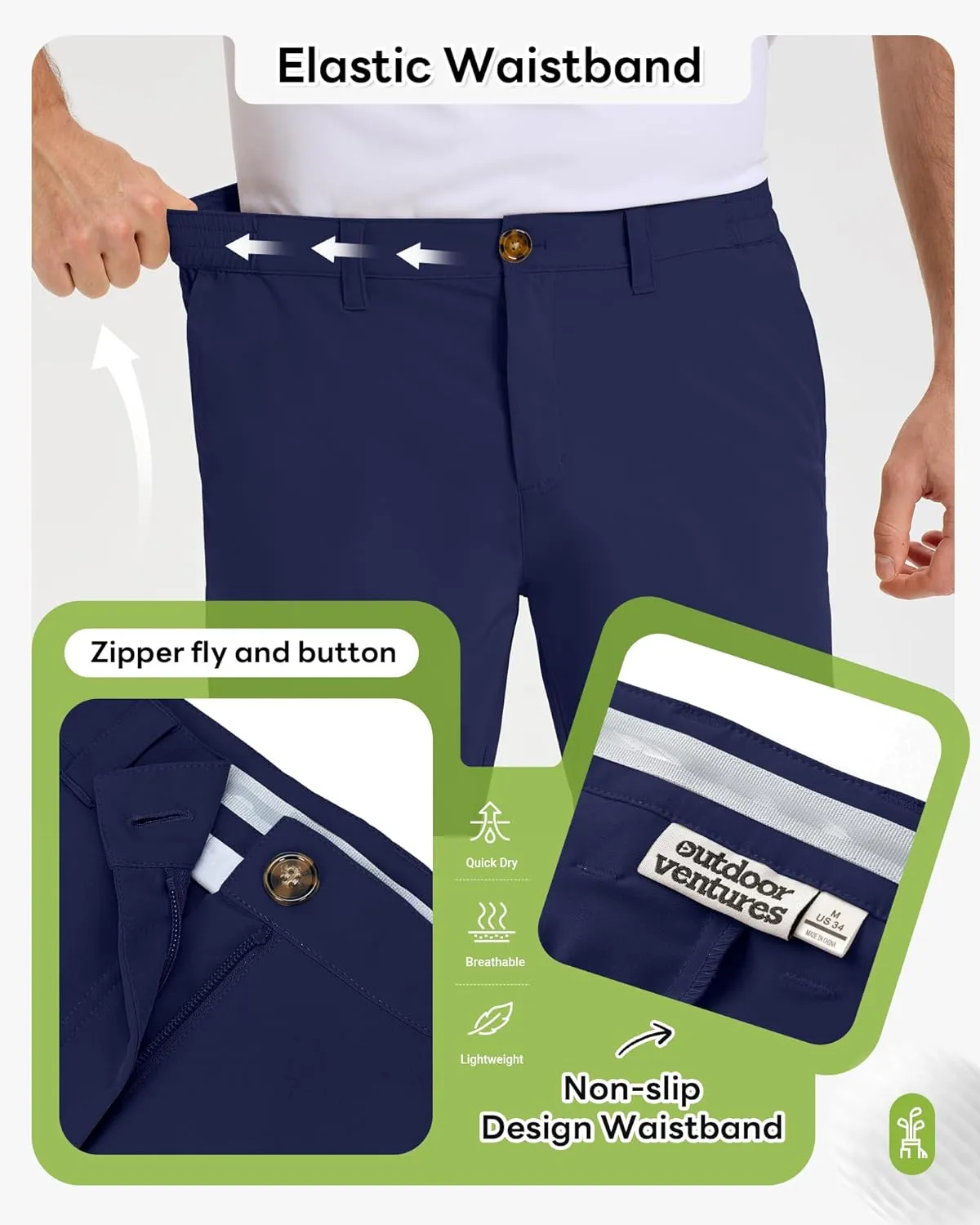 Outdoor Ventures Mens Golf Shorts 9 Inch Inseam Dry Fit Stretch UPF 50  Lightweight Quick Dry Flat Front with Pockets