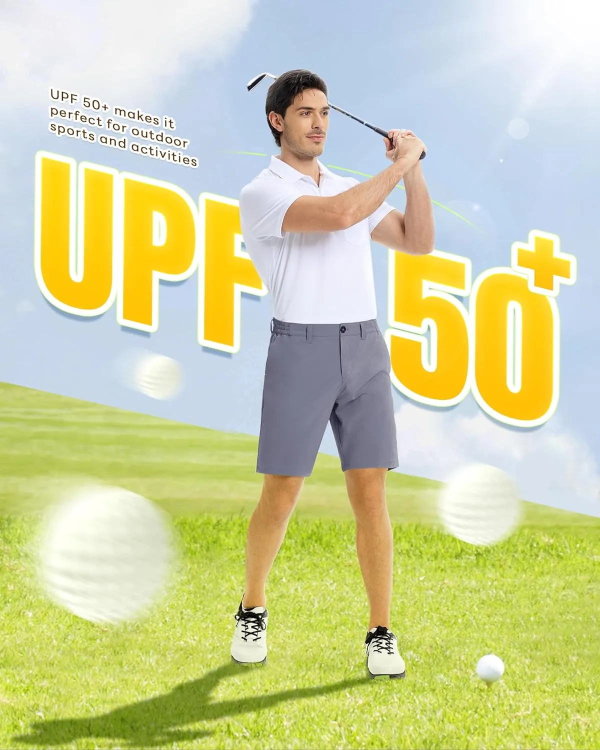 Outdoor Ventures Mens Golf Shorts 9 Inch Inseam Dry Fit Stretch UPF 50  Lightweight Quick Dry Flat Front with Pockets
