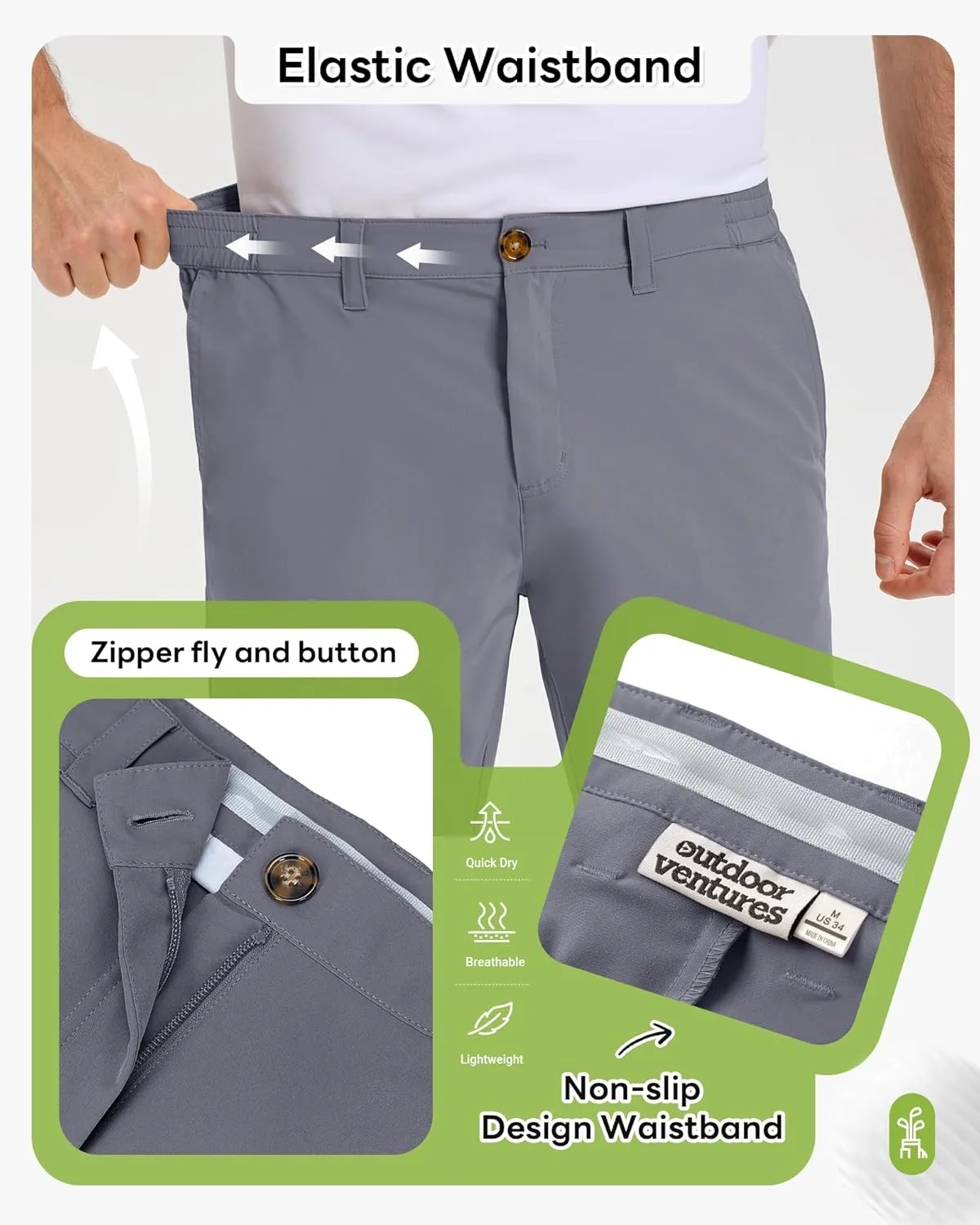 Outdoor Ventures Mens Golf Shorts 9 Inch Inseam Dry Fit Stretch UPF 50  Lightweight Quick Dry Flat Front with Pockets