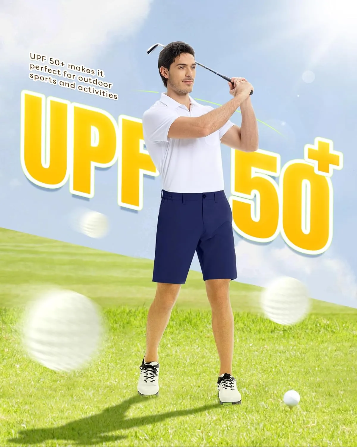 Outdoor Ventures Mens Golf Shorts 9 Inch Inseam Dry Fit Stretch UPF 50  Lightweight Quick Dry Flat Front with Pockets