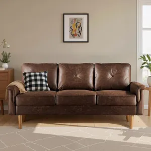 ovios Mid-Century Modern 3 Seater Sofa with Faux Leather, Luxury Couch with Comfortable Armrest,Comfy Couches with Deep Seat,Small Sofas for Living Room Bedroom, Dark Brown