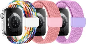 OWKEY Braided Solo Loop Compatible with Kids Apple Watch Band, Stretchy Breathable Strap with Easy Buckle for iWatch Series 9 8 7 6 5 4 3 SE SE2 Girls Boys Small Wrists