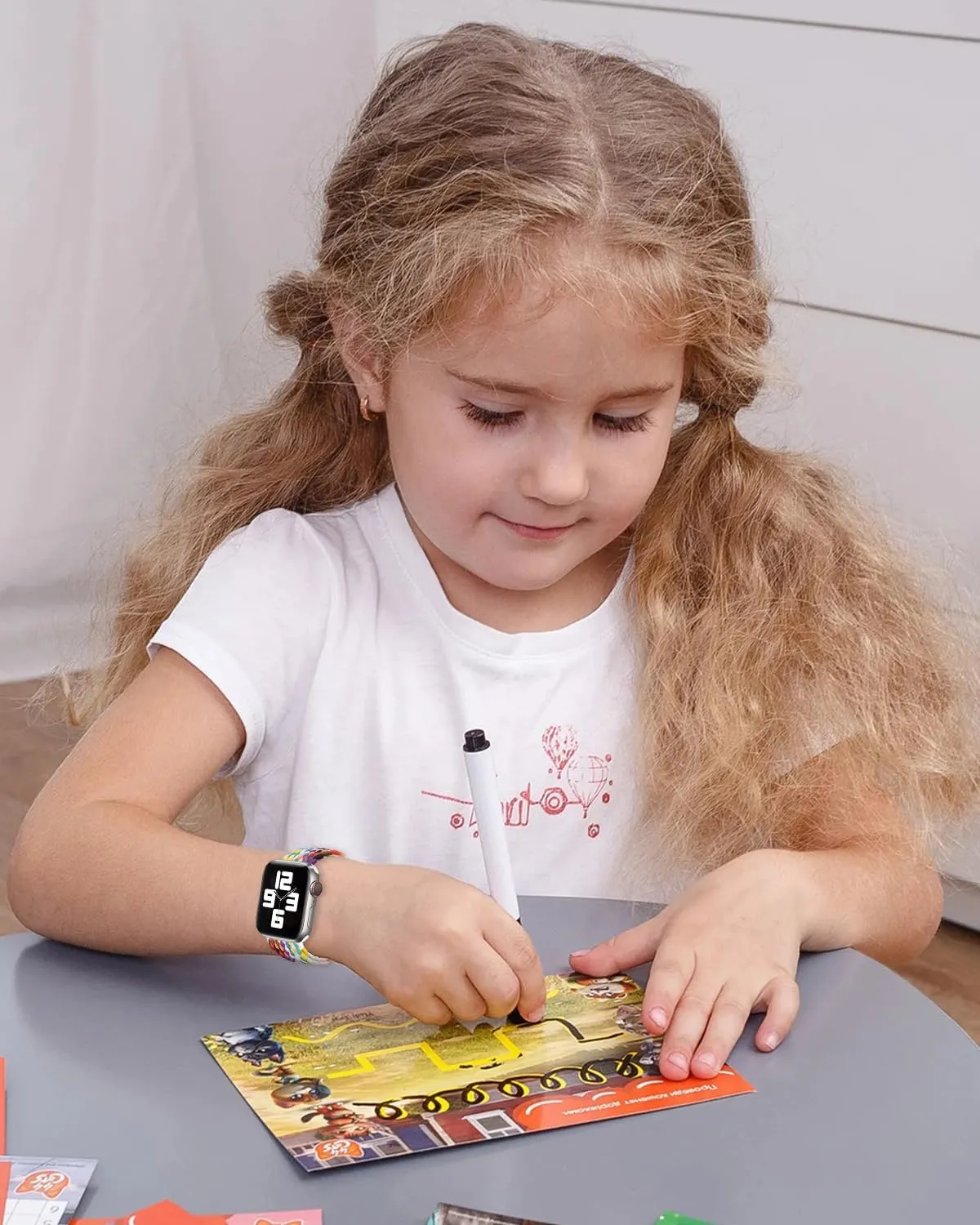 OWKEY Braided Solo Loop Compatible with Kids Apple Watch Band, Stretchy Breathable Strap with Easy Buckle for iWatch Series 9 8 7 6 5 4 3 SE SE2 Girls Boys Small Wrists