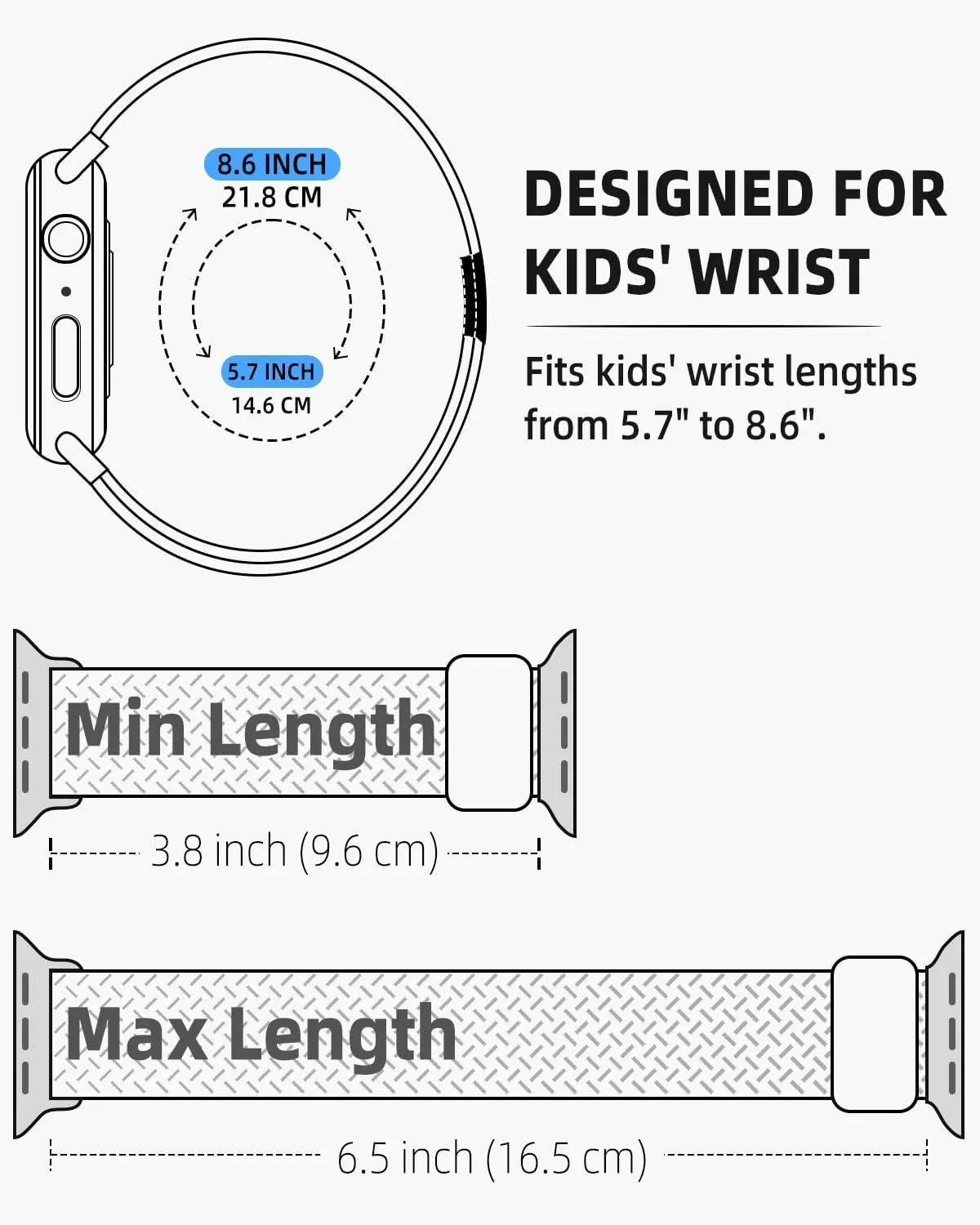 OWKEY Braided Solo Loop Compatible with Kids Apple Watch Band, Stretchy Breathable Strap with Easy Buckle for iWatch Series 9 8 7 6 5 4 3 SE SE2 Girls Boys Small Wrists