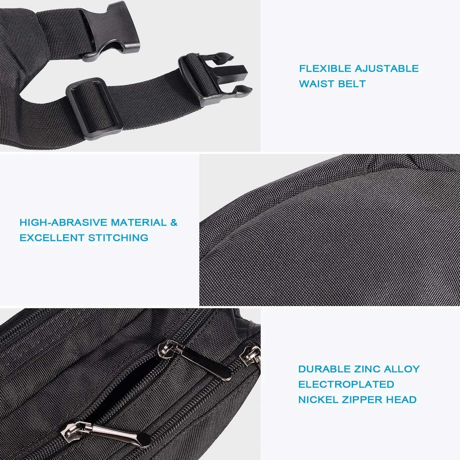 Oxpecker Waist Pack Bag with Rain Cover, Waterproof Fanny Pack for Men&Women, Workout Traveling Casual Running Hiking Cycling, Hip Bum Bag (black)