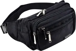 Oxpecker Waist Pack Bag with Rain Cover, Waterproof Fanny Pack for Men&Women, Workout Traveling Casual Running Hiking Cycling, Hip Bum Bag (black)
