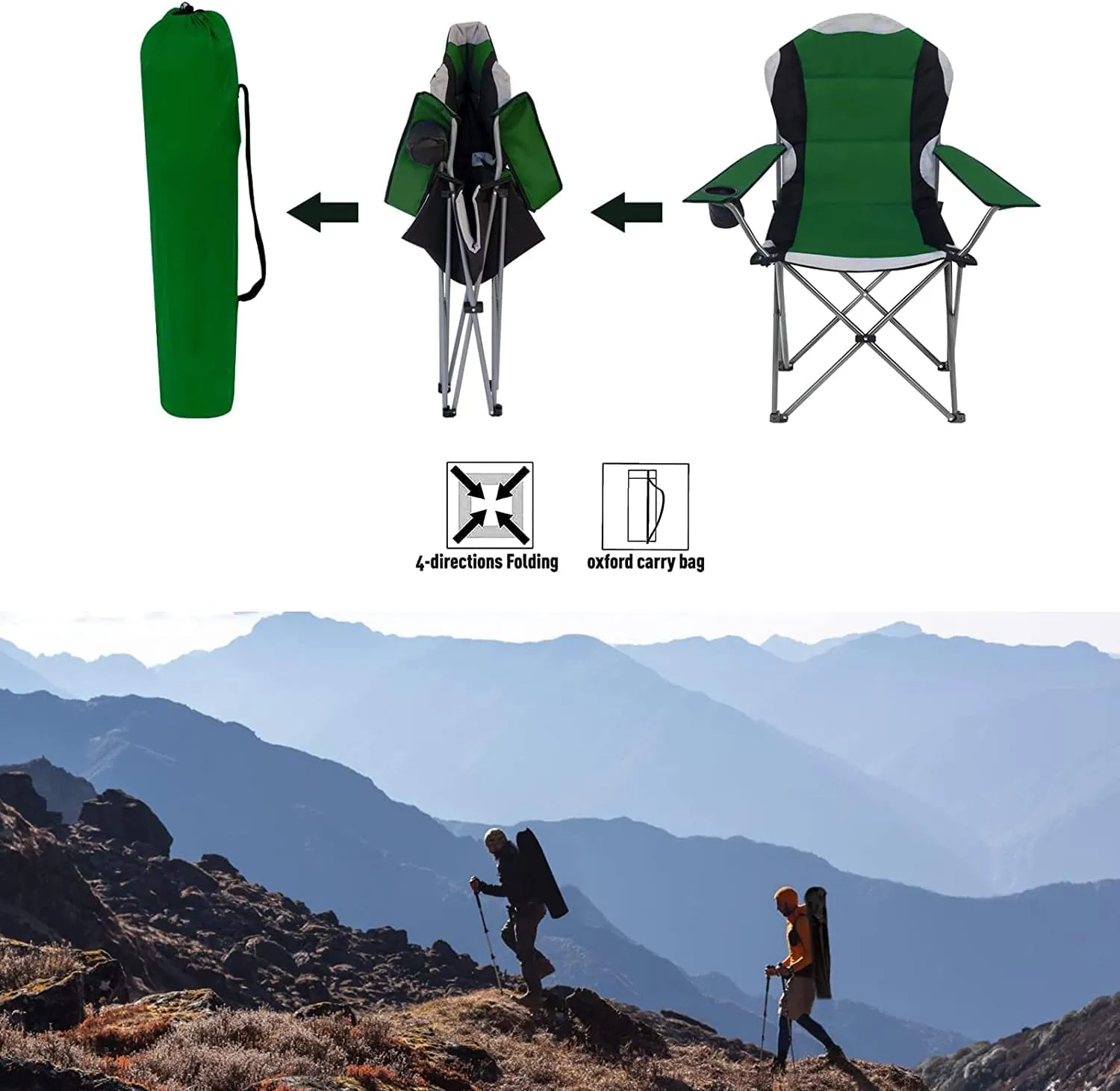 Padded Camping Chairs for Adults with Armrests and Cup Holder, Heavy Duty Folding Chair Portable for Fishing Beach, Perfect for Caravan Trips, BBQs, Garden, Picnic